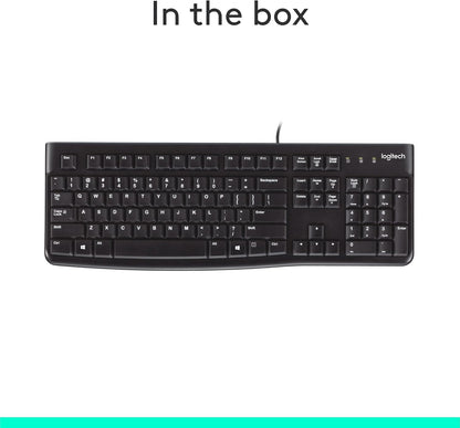 Logitech K120 Wired Keyboard for Windows, USB Plug-And-Play, Full-Size, Spill-Resistant, Curved Space Bar, Compatible with PC, Laptop - Black